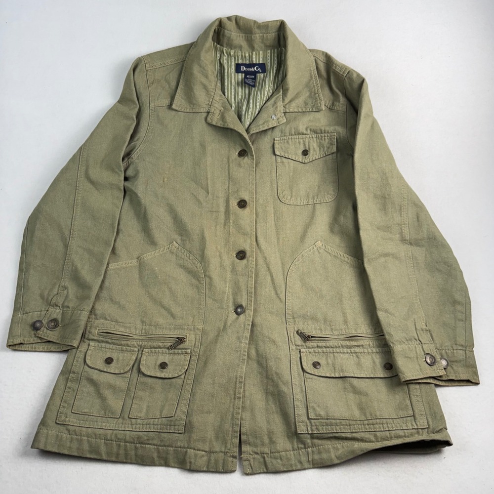Denim & Co Womens Medium Olive Green‎ Cotton Canvas Utility Barn Jacket Lined